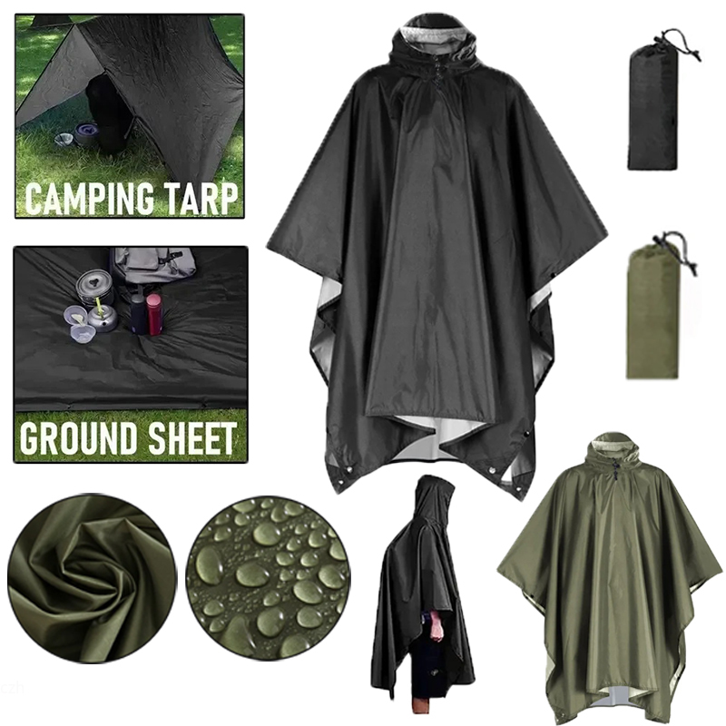 Emergency Poncho Rain - Outdoor 3 In 1 Military Raincoat