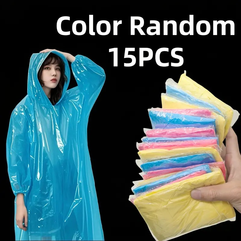 Emergency Poncho Rain - 15/30Pcs Random Color Disposable Transparent Rain