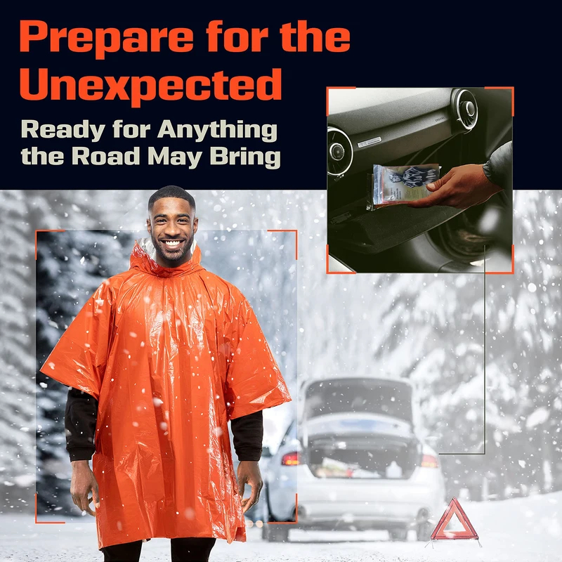Emergency Poncho Rain - Aluminum Coated Hooded Emergency Rain Poncho