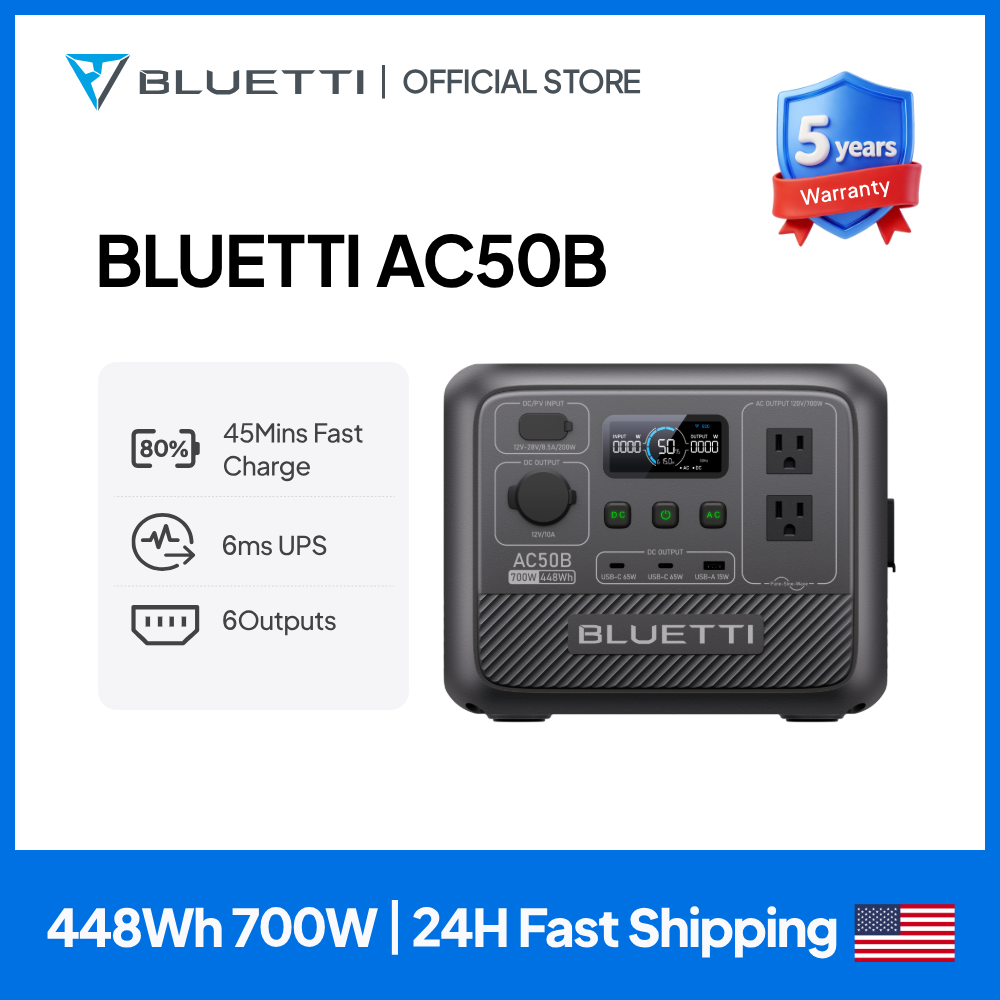 Solar Emergency Charger - BLUETTI AC50B Portable Power Station 700W