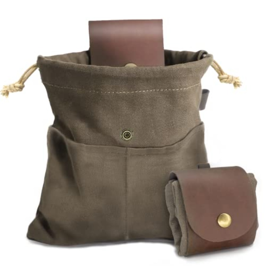 Water Bag Collapsible - Foraging Pouch Leather Canvas Collapsible Bag