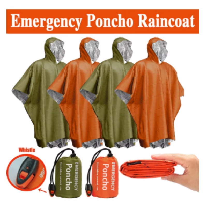Emergency Poncho Rain - Single-Use Aluminum Film Thermal Rain Poncho