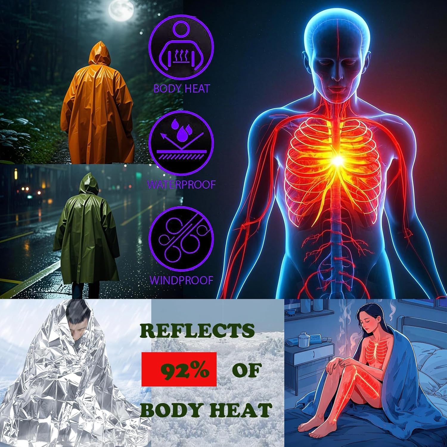 Camping Raincoat Waterproof Su - Survival Blanket Reflective 评论和价格