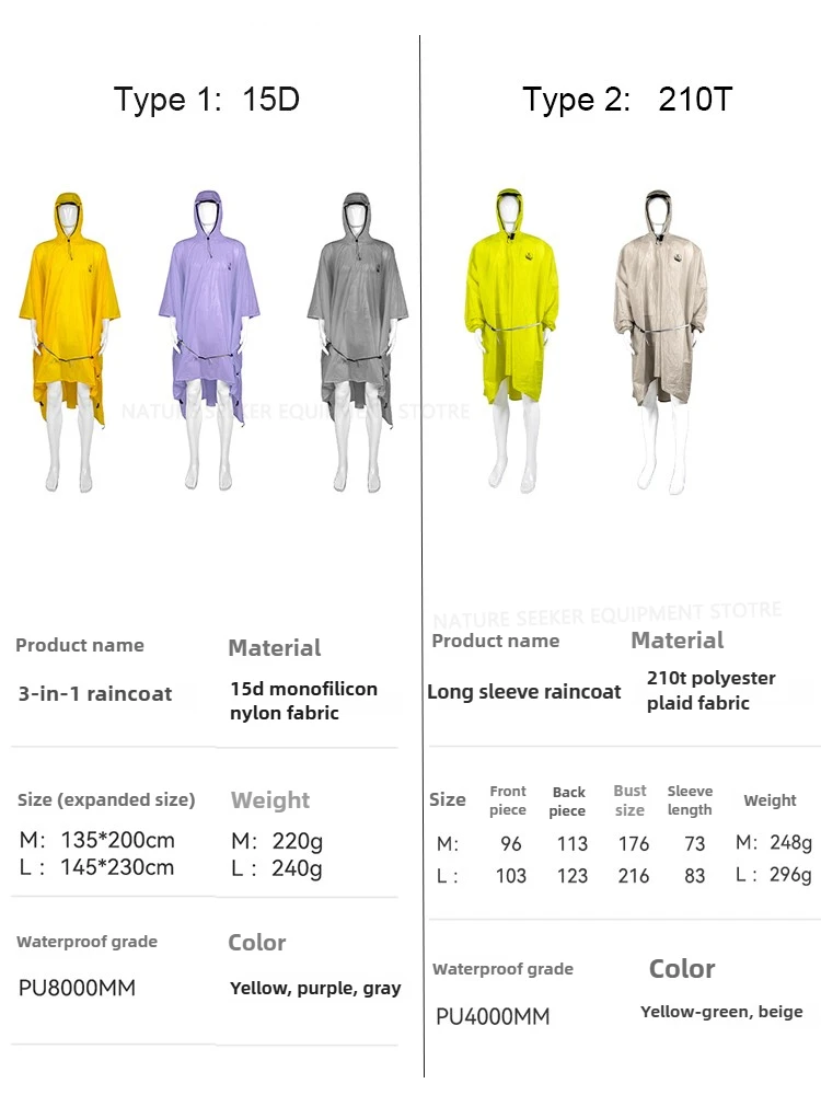 15D/210T Raincoat Waterproof R - Emergency Poncho Rain 评论和价格